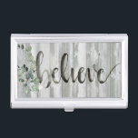 Farmhouse Inspiration - Believe Business Card Case<br><div class="desc">Farmhouse Inspiration III by Jennifer Paxton Parker. "Believe" is written in a beautiful script alongside greenery and features a wood plank background.</div>