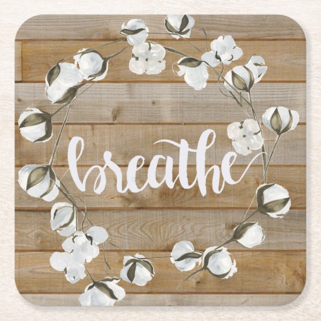 Farmhouse Inspiration - Breathe Square Paper Coaster (Front)