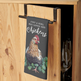 Embroidered Chickens, Kitchen Towels With Chickens, Tan Kitchen