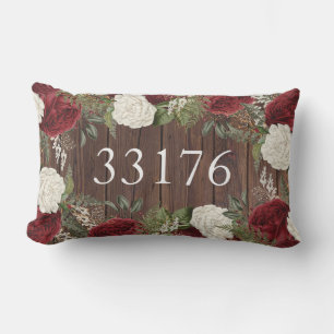 Farmhouse Just Married Roses Zip Code Outdoor Lumbar Pillow