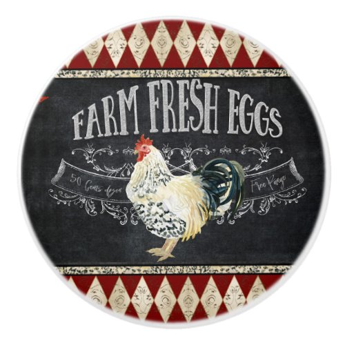 Farmhouse Kitchen Rooster Chalkboard Farm Fresh Ceramic Knob