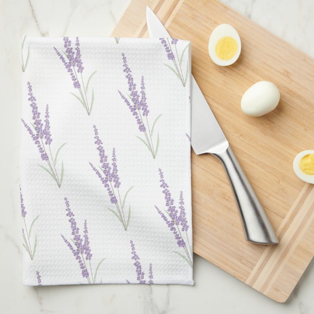 Farmhouse Lavender Herb Flower Dry Bundle Pattern Kitchen Towel (Quarter Fold)