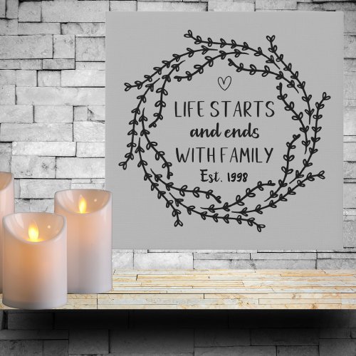 Farmhouse Life Starts and Ends with Family Gray Faux Canvas Print