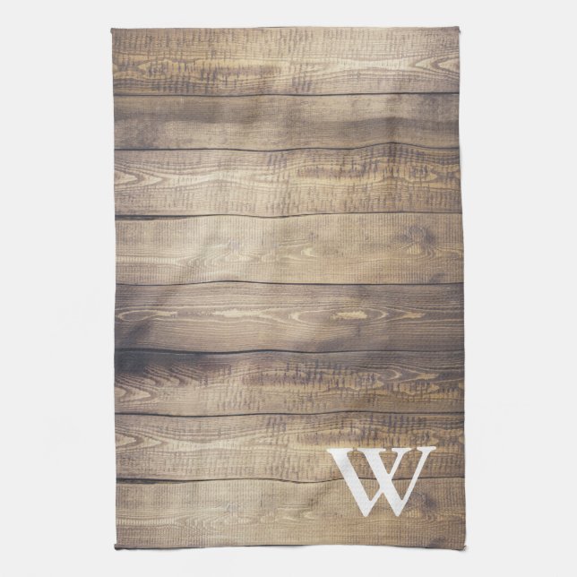 Farmhouse Light Barn Wood Planks Monogram Towel (Vertical)