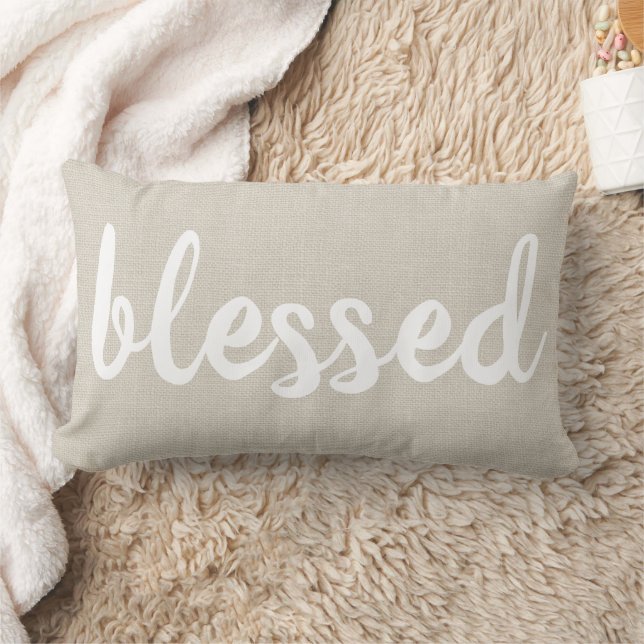 Farmhouse Linen Blessed Throw Pillow (Blanket)