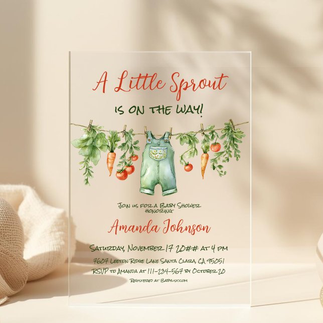 Farmhouse Little Sprout Clothesline Baby Shower Acrylic Invitations (Creator Uploaded)