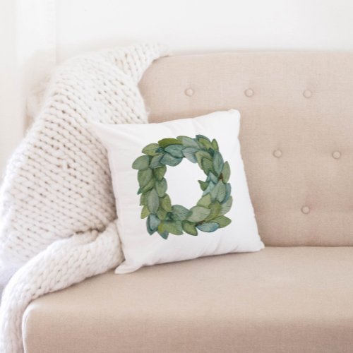 Farmhouse Magnolia Watercolor Wreath Throw Pillow