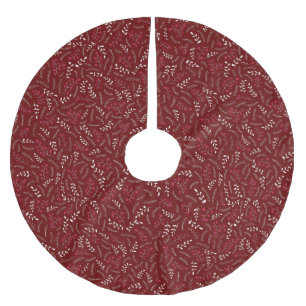 Farmhouse maroon wine rustic foliage pattern brushed polyester tree skirt