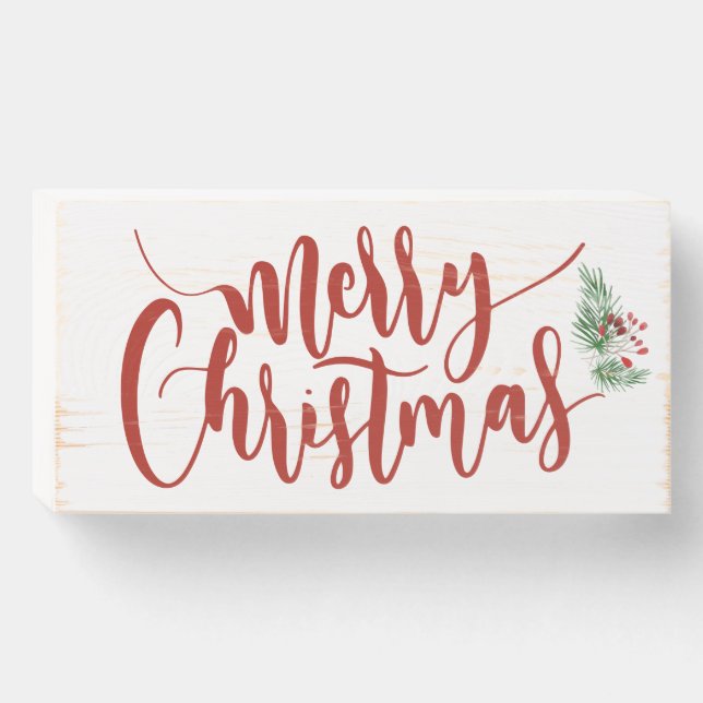 Farmhouse Merry Christmas Foliage Wooden Box Sign (Front Horizontal)