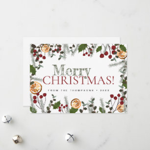 Farmhouse Merry Christmas Rustic foliage Family Holiday Card