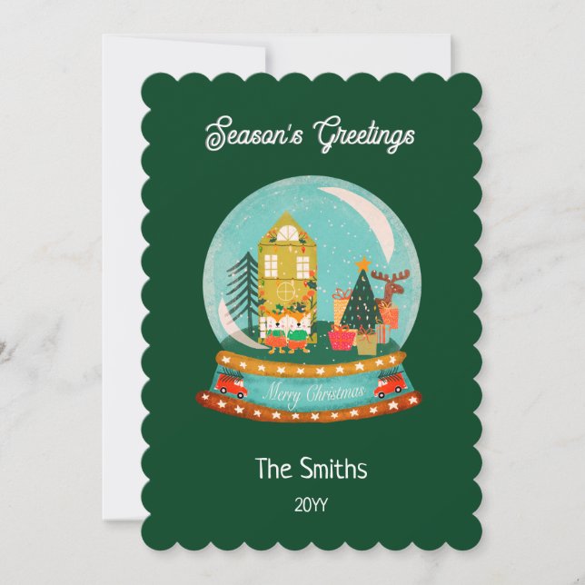 Farmhouse Merry Christmas Snow Globe Santa Deer  Holiday Card (Front)