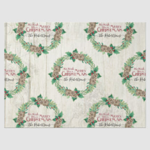 Farmhouse Merry Christmas Wreath Pine Cone Family Tissue Paper
