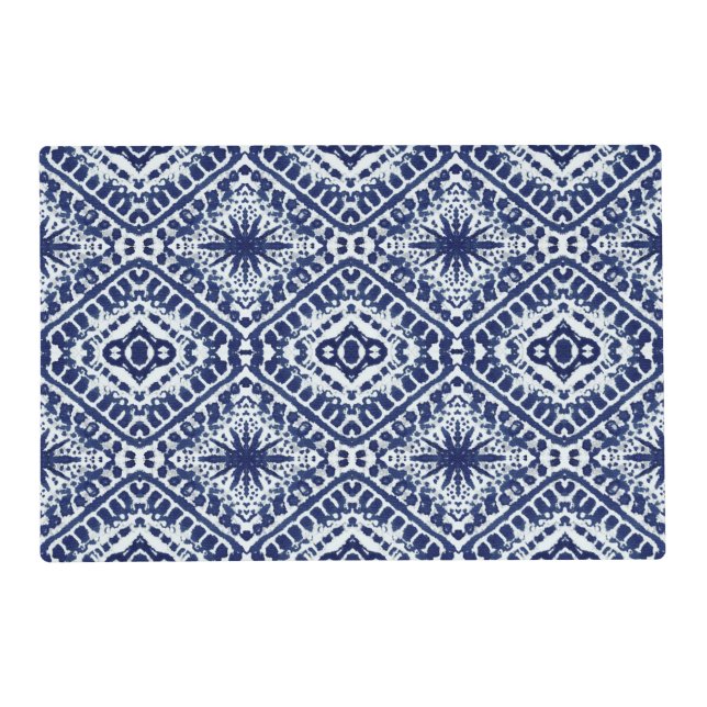 Farmhouse Modern Industrial Blue White Tile w Name Placemat (Front)
