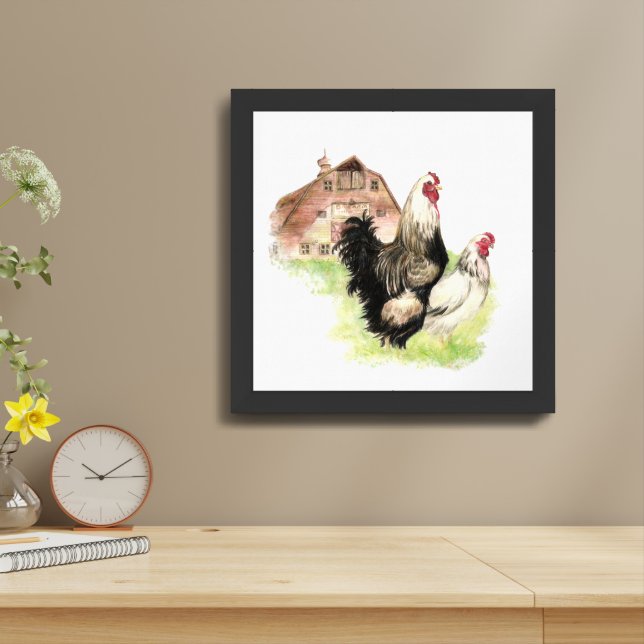 Farmhouse Modern Minimalistic Chicken Barn Farm  Framed Art (Table Top)