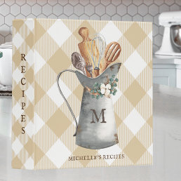 Farmhouse Monogram Name Kitchen Recipe 3 Ring Binder