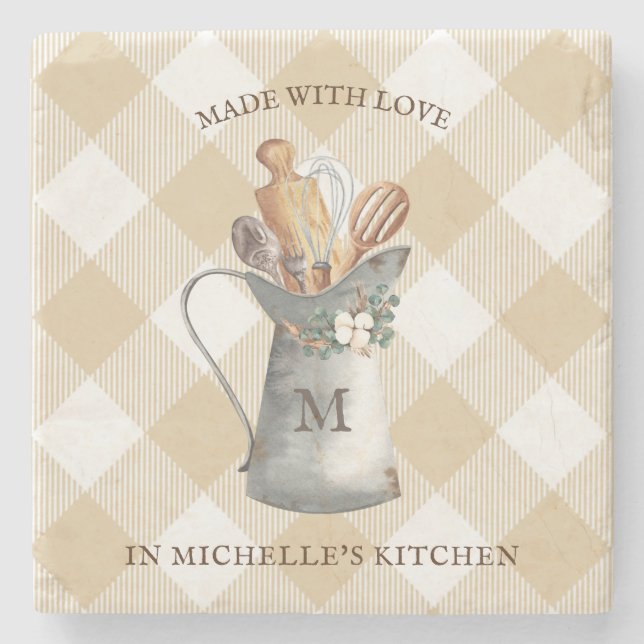 Farmhouse Monogram Name Stone Coaster (Front)