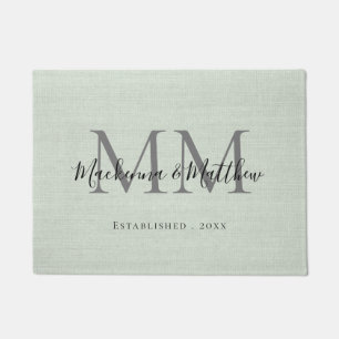 Farmhouse Monogram Personalized Burlap Sage Green Doormat