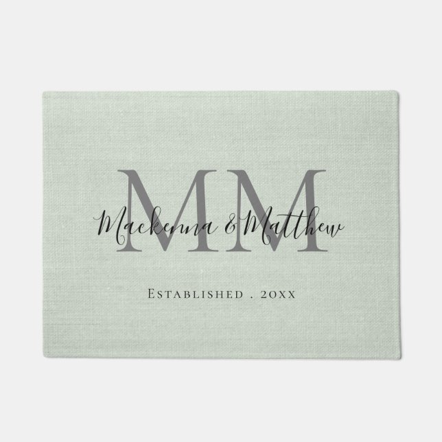 Farmhouse Monogram Personalized Burlap Sage Green  Doormat (Front)
