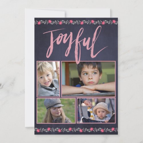 Farmhouse Navy Pink Joyful Christmas Photo Collage Holiday Card