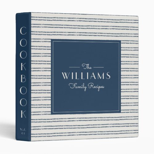 Farmhouse Navy Striped Family Recipe Cookbook 3 Ring Binder