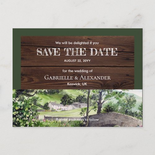 Farmhouse near Thirlmere Wedding Save The Date Announcement Postcard