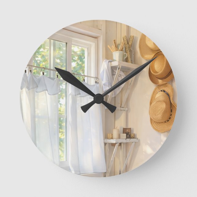 Farmhouse Neutral Clock "Curtain in the Wind" (Front)