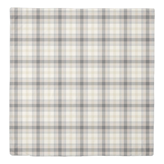 Farmhouse Neutral Plaid Gray & Tan Queen Duvet Cover (Front)