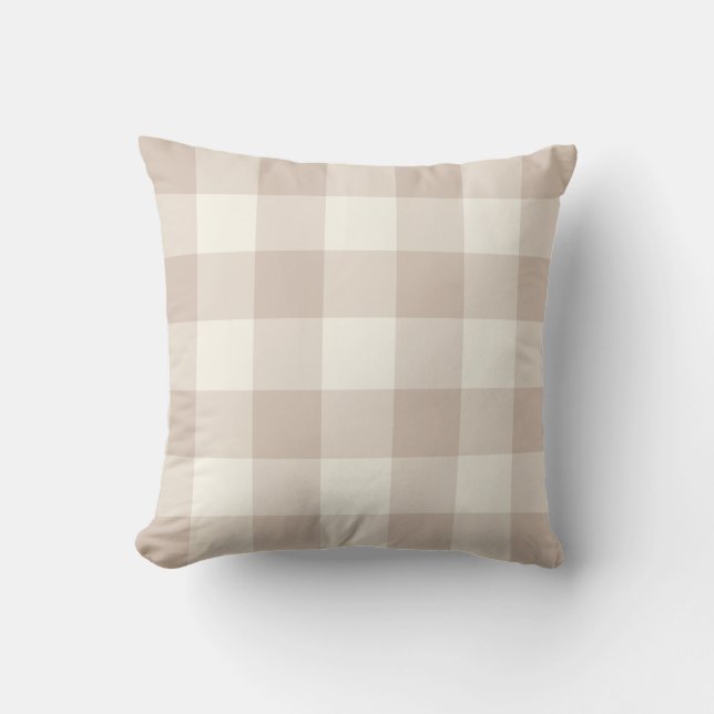 Farmhouse Neutral Plaid Pillow in Tan & Ivory (Front)
