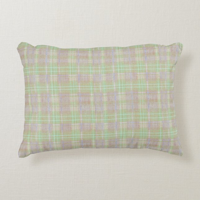 Farmhouse Neutral Sage Plaid Accent Pillow (Front)