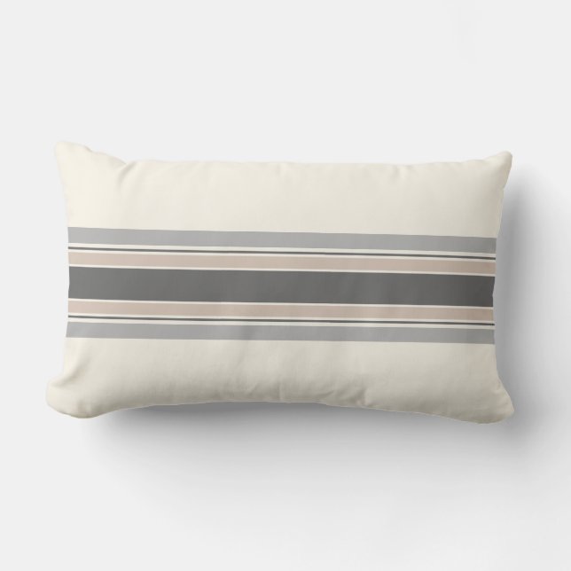 Farmhouse Neutral Striped Pillow in Gray & Tan (Front)