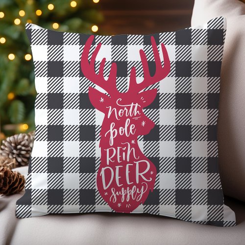 Farmhouse North Pole Reindeer Supply Throw Throw Pillow