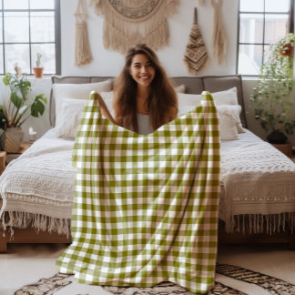 Farmhouse Olive-Green and White Buffalo Plaid Fleece Blanket