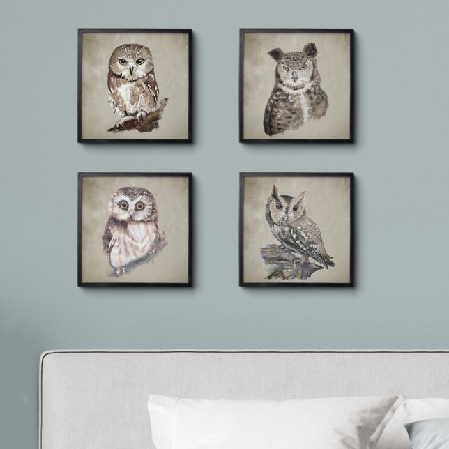 Farmhouse Owl with Attitude Wall Art Prints Peel And Stick Photo Tile (Bedroom)