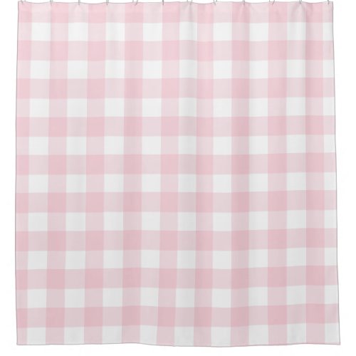 Farmhouse Pastel Pink Buffalo Check Plaid Shower Curtain