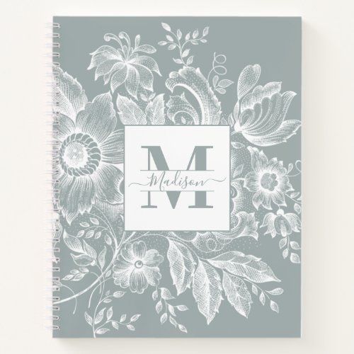 Farmhouse Peony Monogram Navy French Light Grey Notebook