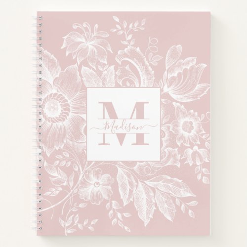 Farmhouse Peony Monogram Navy French Light Pink Notebook