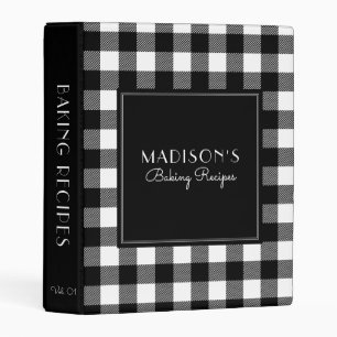 Farmhouse Personalized Baking Recipe Black Plaid Mini Binder