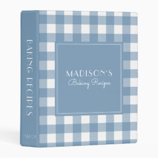 Farmhouse Personalized Baking Recipe Blue Plaid  Mini Binder