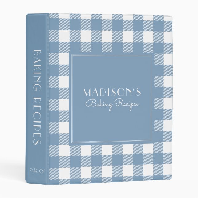 Farmhouse Personalized Baking Recipe Blue Plaid  Mini Binder (Front/Spine)