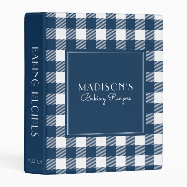 Farmhouse Personalized Baking Recipe Navy Plaid Mini Binder (Front/Spine)