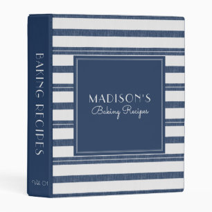 Farmhouse Personalized Baking Recipe Navy Striped Mini Binder