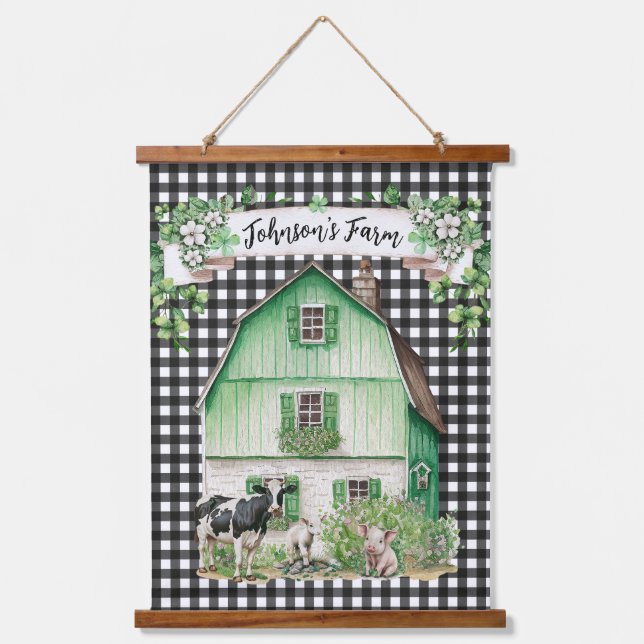 Farmhouse | Personalized Green Barn Hanging Tapestry (Front)