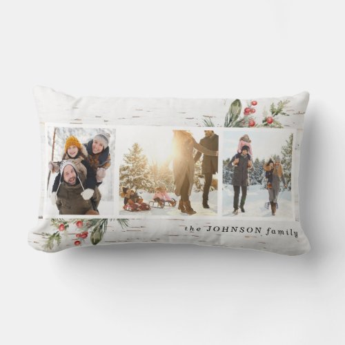 Farmhouse Photo Collage Plaid Christmas Lumbar Pillow