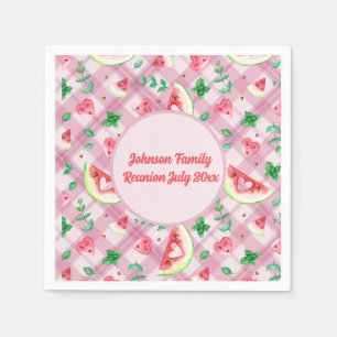 Farmhouse Picnic Watermelon Hearts Pink Gingham Napkins