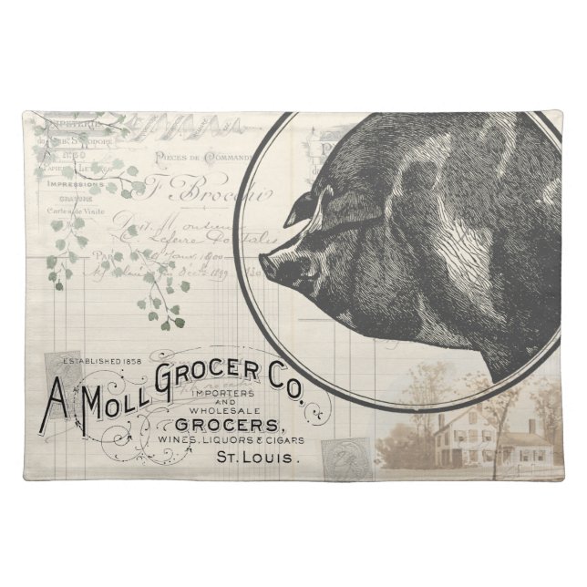 Farmhouse Pig Table Setting Kitchen Vintage  Cloth Placemat (Front)