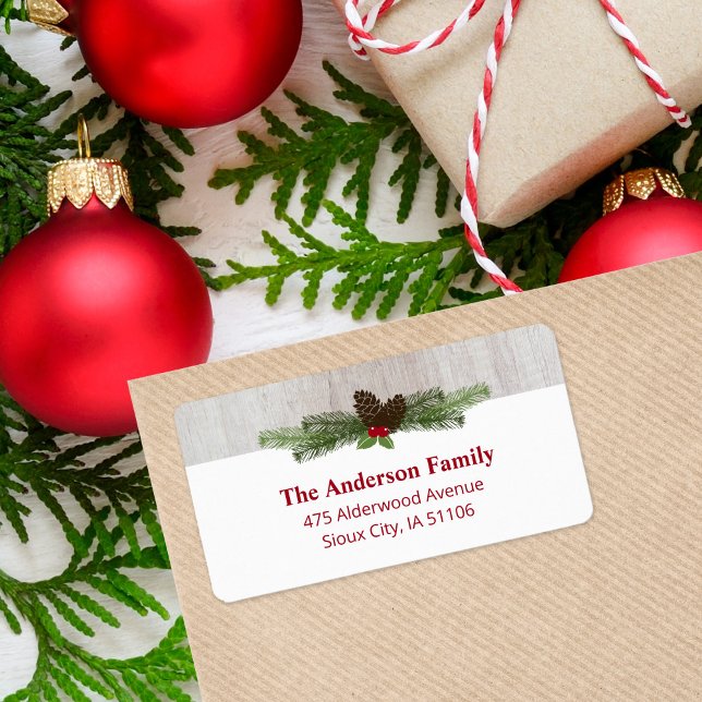 Farmhouse Pine Branches Holiday Return Address Label (Creator Uploaded)