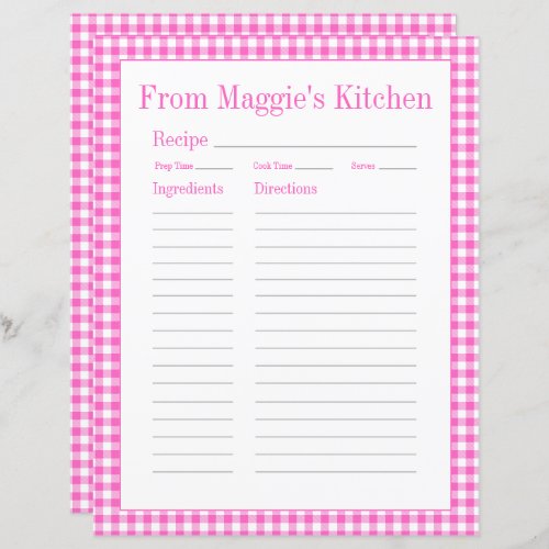 Farmhouse Pink and White Gingham Plaid Recipe Page