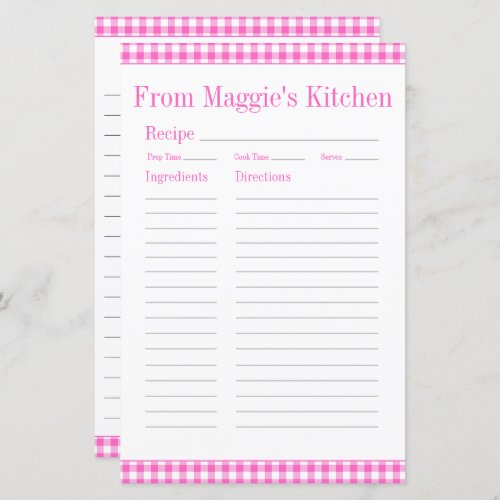 Farmhouse Pink and White Gingham Plaid Recipe Page