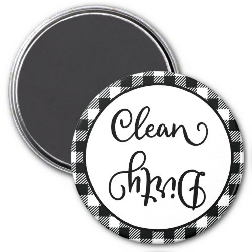 Farmhouse Plaid Black White Clean Dirty Dishwasher Magnet