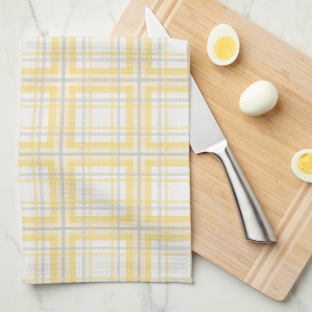 Farmhouse Plaid, Butter Yellow, Gray, Cream Kitchen Towel (Quarter Fold)